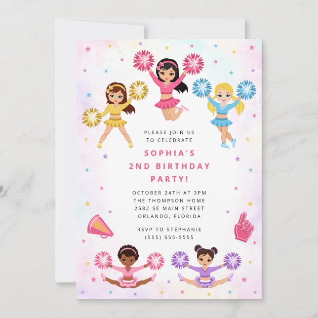 Convite Cheerleader Girl Birthday Party Invitation (Frente)