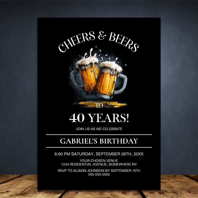 Convite Cheers and Beers 40th Birthday Party (Criador carregado)
