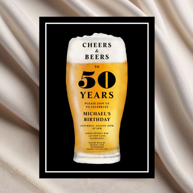 Convite Cheers And Beers 50th Birthday (Cheers And Beers 50th Birthday Invitation)