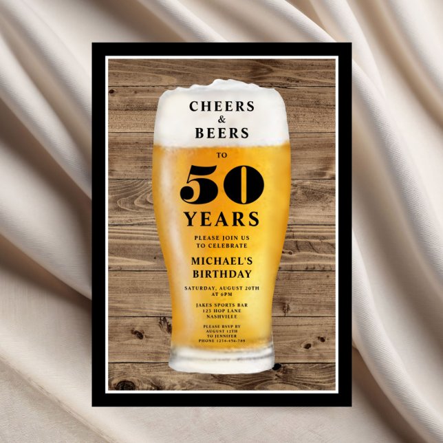 Convite Cheers And Beers 50th Birthday (Cheers And Beers 50th Birthday Invitation)