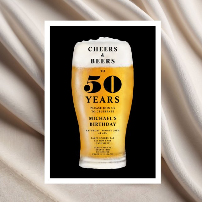 Convite Cheers And Beers 50th Birthday (Cheers And Beers 50th Birthday Invitation)