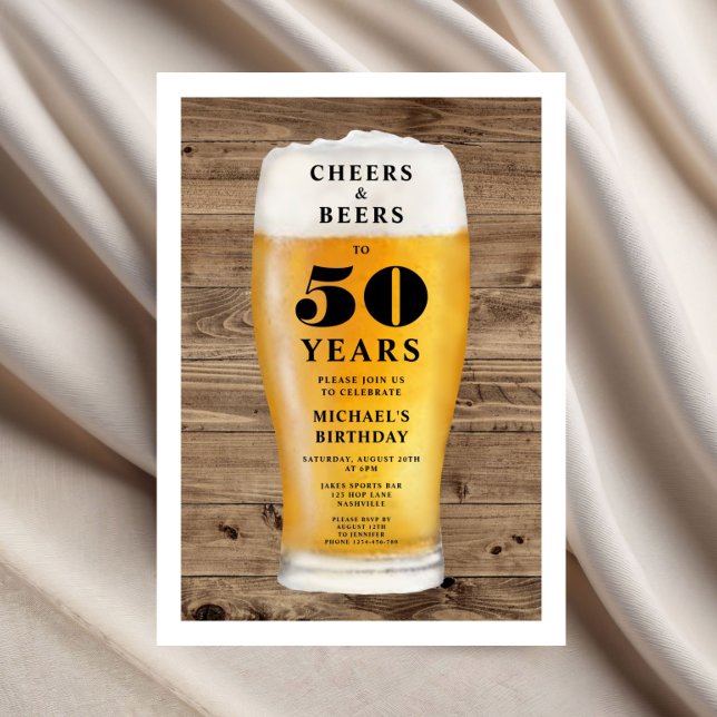 Convite Cheers And Beers 50th Birthday (Cheers And Beers 50th Birthday Invitation)