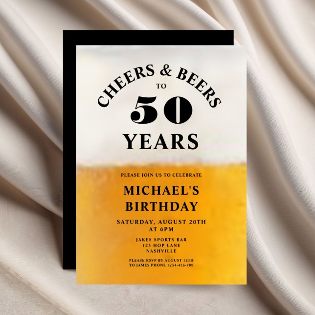 Convite Cheers And Beers 50th Birthday (Cheers And Beers 50th Birthday Invitation)