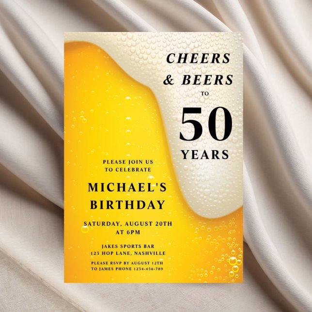 Convite Cheers And Beers 50th Birthday (Cheers And Beers 50th Birthday Invitation)