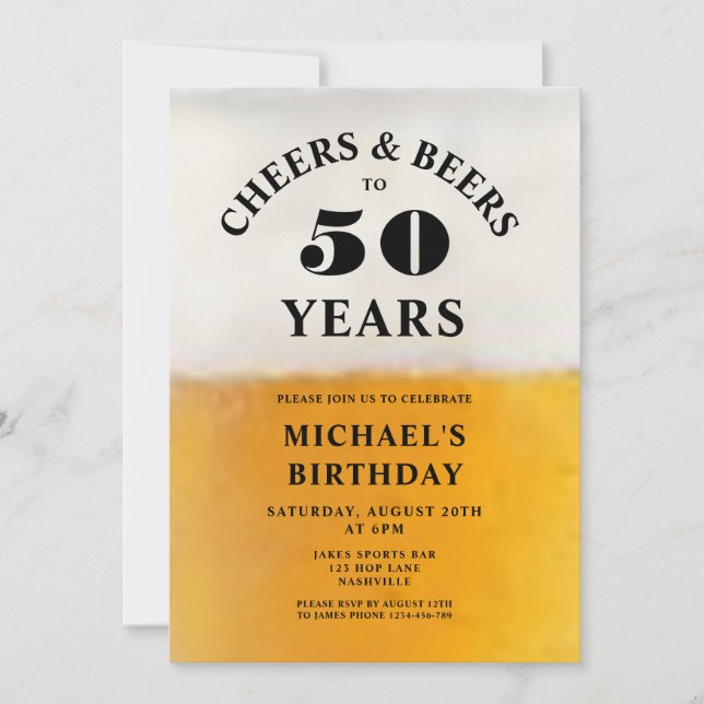 Convite Cheers And Beers 50th Birthday (Frente)