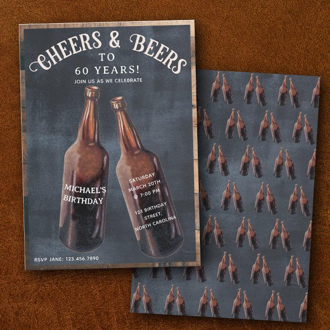 Convite Cheers and Beers 60th Beer Birthday Party (Cheers and Beers 60th Beer Birthday Party Invitation)