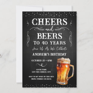 Convite Cheers and Beers aniversário de 40 anos Chalkboard