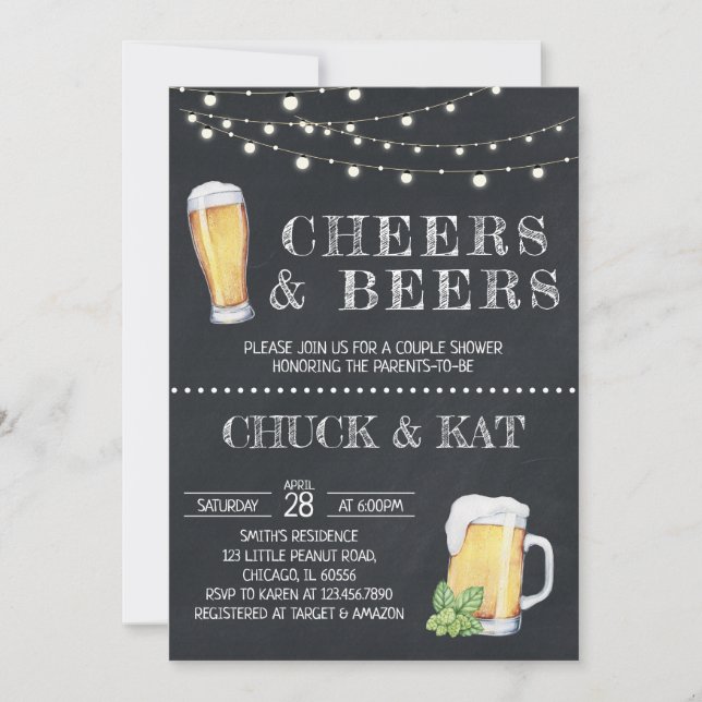 Convite Cheers and Beers Baby Shower Chalkboard (Frente)