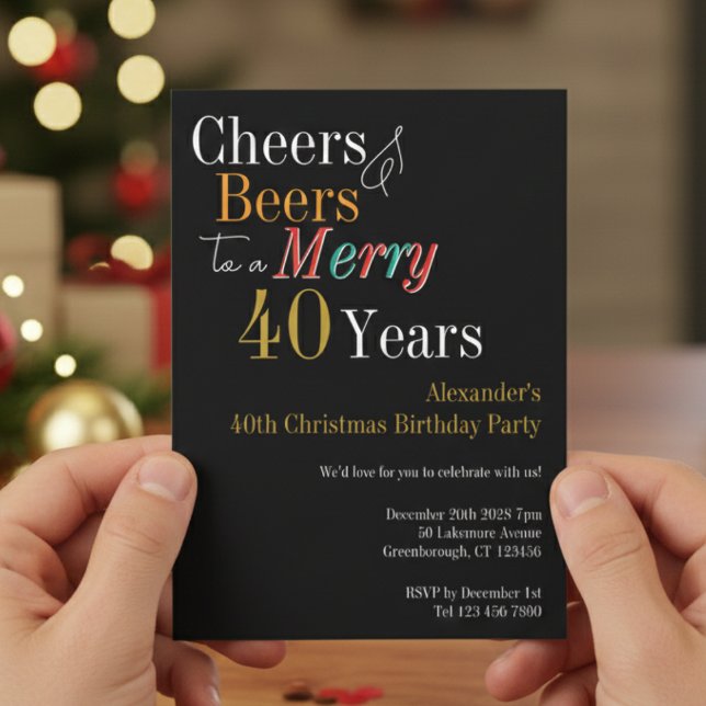 Convite Cheers and Beers Merry 40th Christmas Birthday (Criador carregado)