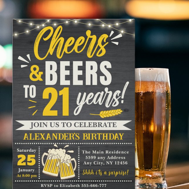 Convite Cheers and Beers to 21 Years, Beer-Themed  (Criador carregado)
