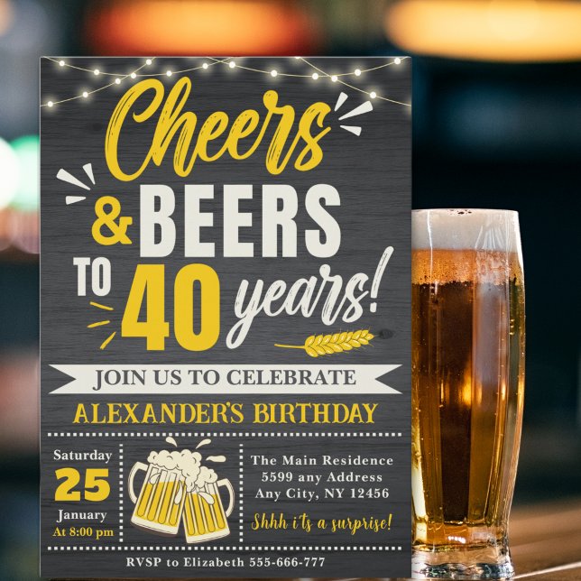 Convite Cheers and Beers to 40 Years, Beer-Themed  (Criador carregado)