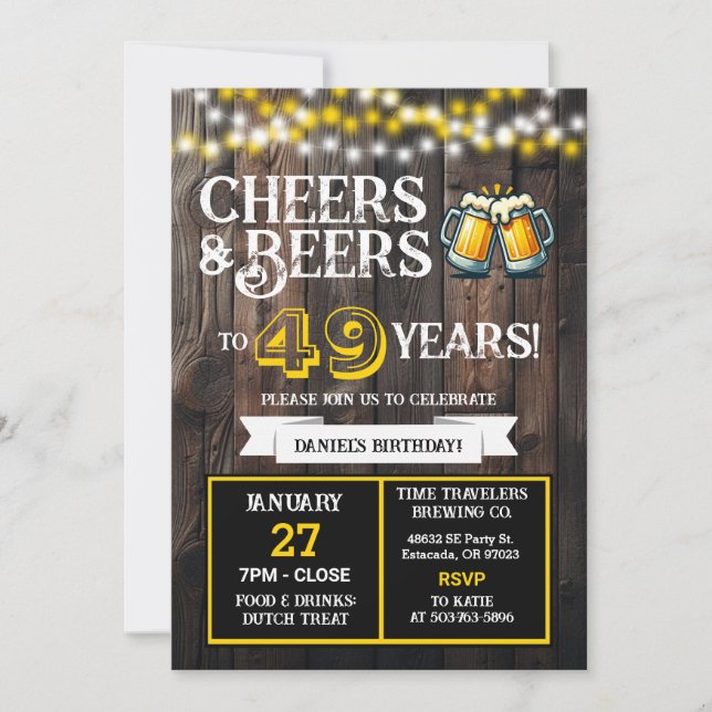 Convite Cheers and Beers to 49 Years Brewery Birthday (Frente)