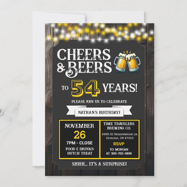 Convite Cheers and Beers to 54 Years Surprise Brewery (Frente)