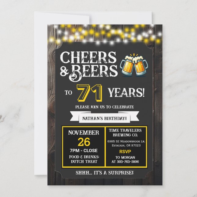 Convite Cheers and Beers to 71 Years Surprise Brewery (Frente)