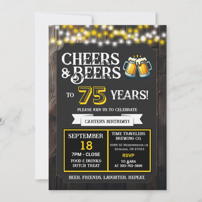 Convite Cheers and Beers to 75 Years Brewery Birthday (Frente)