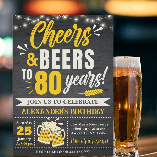 Convite Cheers and Beers to 80 Years, Beer-Themed  (Criador carregado)