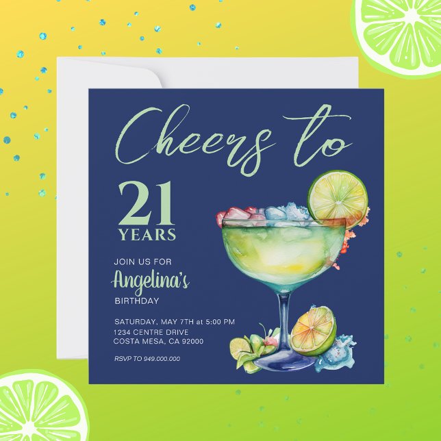Convite Cheers aniversário de 21 anos Margarita (Criador carregado)