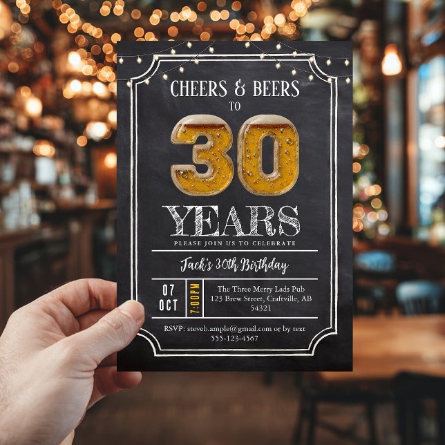 Convite Cheers & Beers Men's 30th Birthday Invitation (30th birthday invite)