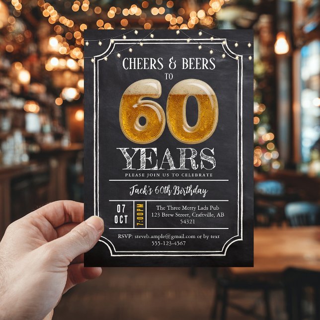 Convite Cheers & Beers Men's 60th Birthday Invitation (60th birthday invite, cheers and beers
)