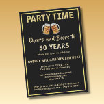 Convite Cheers & Beers Party Time 50th (Any Year) Birthday<br><div class="desc">This Stylish Cheers and Beers Party Time Gold Lights on a Black & Gold 50th Birthday Party Invitation can be fully personalized (including the year). It has both a touch of humor and more than a touch of class . . and is ready to set the stage for this special...</div>