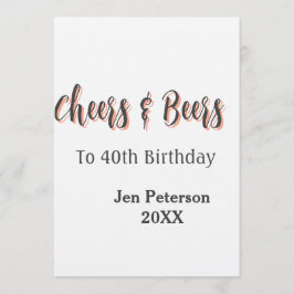 Convite Cheers & beers to 40th birthday gray name year sin