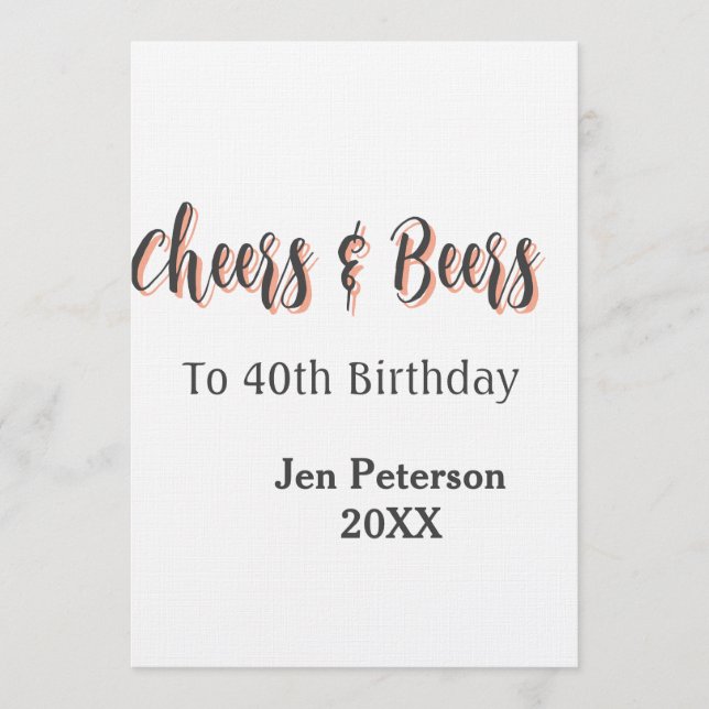 Convite Cheers & beers to 40th birthday gray name year sin (Frente)