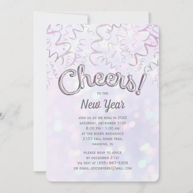 Convite Cheers Iridescent Bokeh Véspera de ano novo (Frente)
