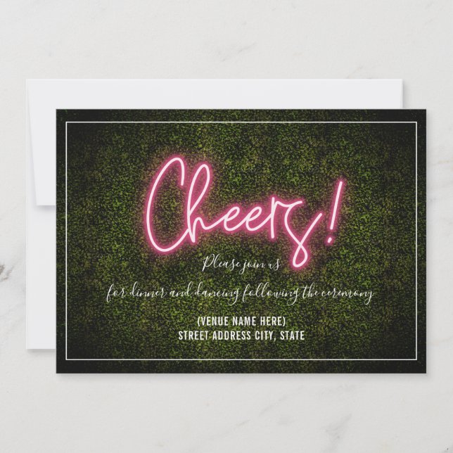 Convite Cheers Neon Boxwood Recepção de casamento (Frente)