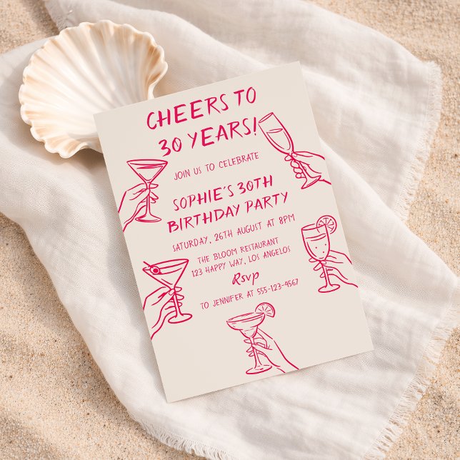 Convite Cheers to 30 Years Beige Cocktail 30th Birthday (Criador carregado)