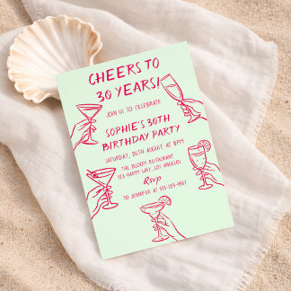 Convite Cheers to 30 Years Green Cocktail 30th Birthday