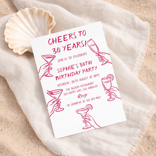 Convite Cheers to 30 Years White Cocktail 30th Birthday (Criador carregado)