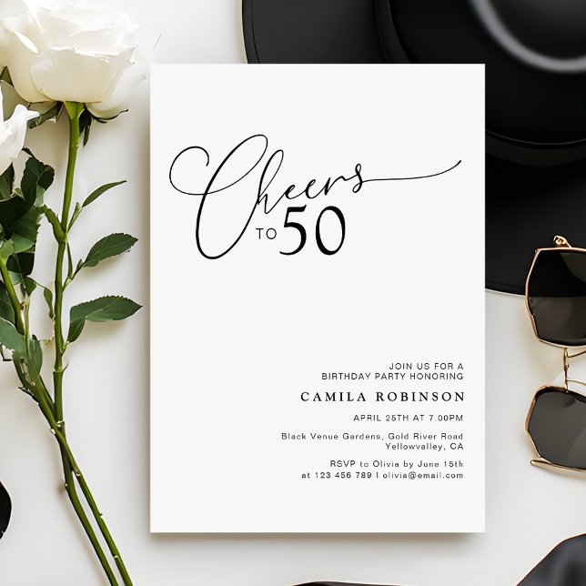 Convite Cheers to 50 Modern Script 50th Birthday Party (Criador carregado)