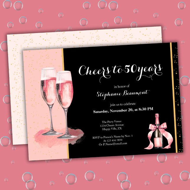 Convite Cheers to 50 Years Black Champagne Birthday (Criador carregado)