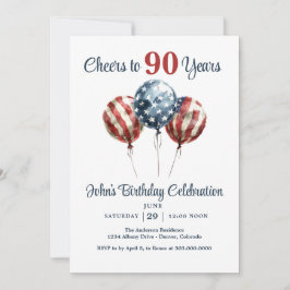 Convite Cheers to 90 Years Birthday Party Invitation