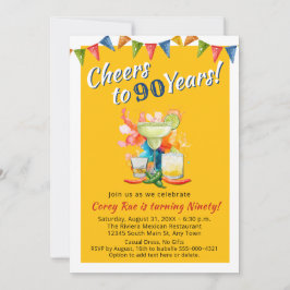 Convite Cheers to 90 Years Modern 90th Birthday  Fiesta