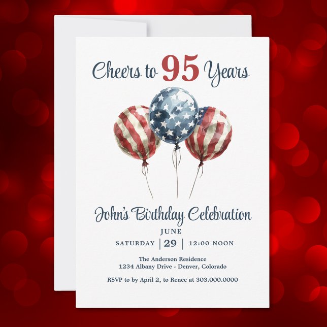 Convite Cheers to 95 Years Birthday Party Invitation (Criador carregado)