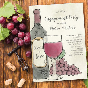 Convite Cheers to Love Wine Engagement Party Invitation