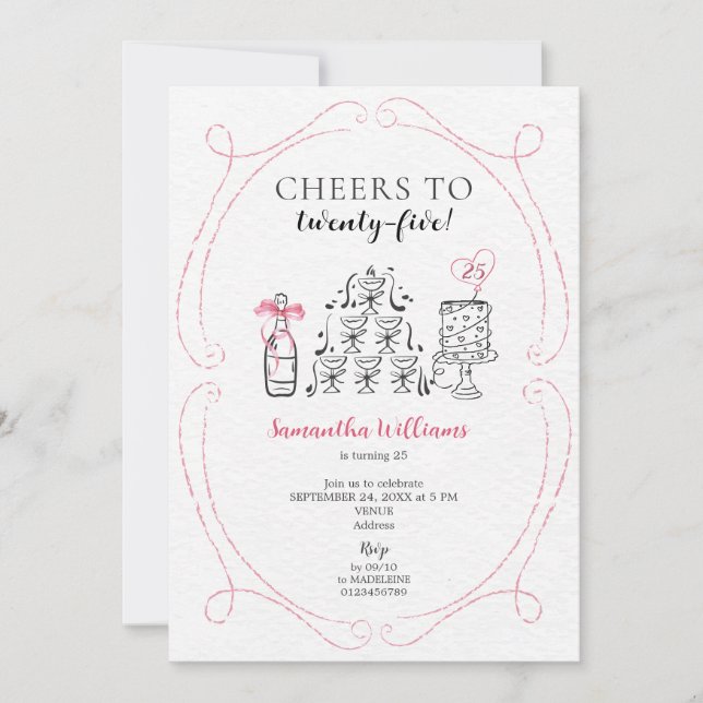 Convite Cheers to the Birthday Girl Boozy Champagne Tower (Frente)