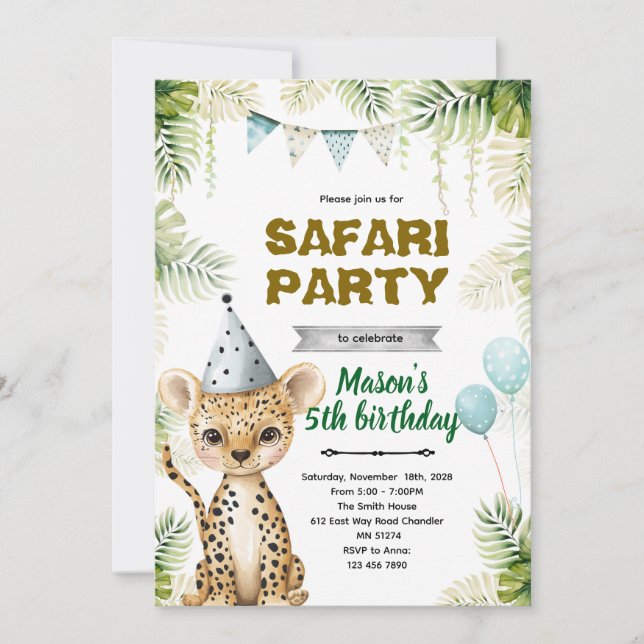 Convite Cheetah Birthday Party Invitation (Frente)