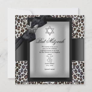 Convite Cheetah Borboleta Preta Bat Mitzvah