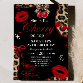 Convite Cheetah Coquette Cherry On Top Birthday Invitation