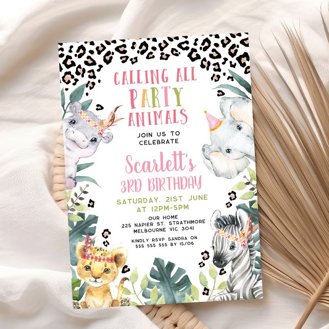 Convite Cheetah Impressão chamando todos os animais de fes (Safari Themed Calling All Party Animals Birthday Invitation Girl, Safari Birthday Party Invite,)