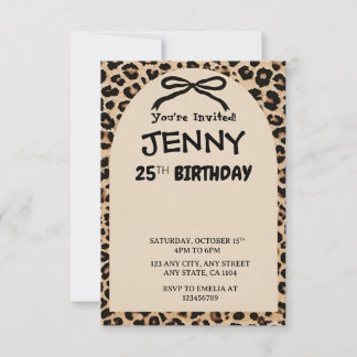 Convite Cheetah Print Custom Kids Birthday Invite Party 