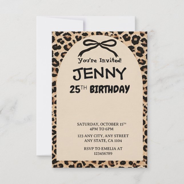Convite Cheetah Print Custom Kids Birthday Invite Party  (Frente)