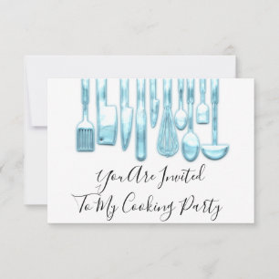 Convite Chef de Cozinha de Festa de Culinária Dourada Azul