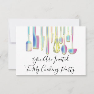 Convite Chef de Cozinha de Festa de Culinária Dourada Holo