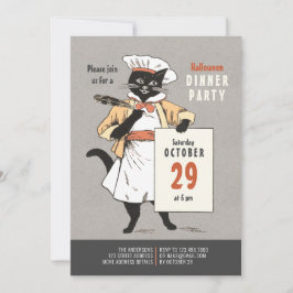 Convite Chef de gato preto Vintage Halloween Janto CC1266