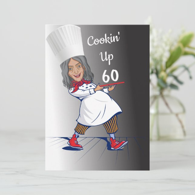 Convite Chef 🎉 Engraçado Cook 60 anos Engraçado (Em pé/Frente)