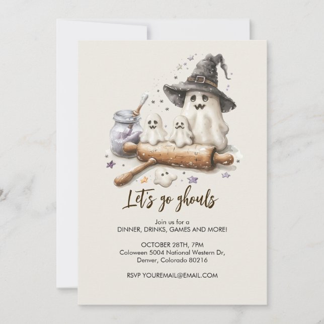 Convite Chef fantasma fantasma com pino rolante, Halloween (Frente)