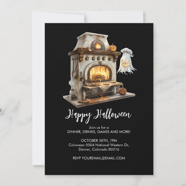 Convite Chef Fantasma Spooky com Loja Antica, Halloween (Frente)